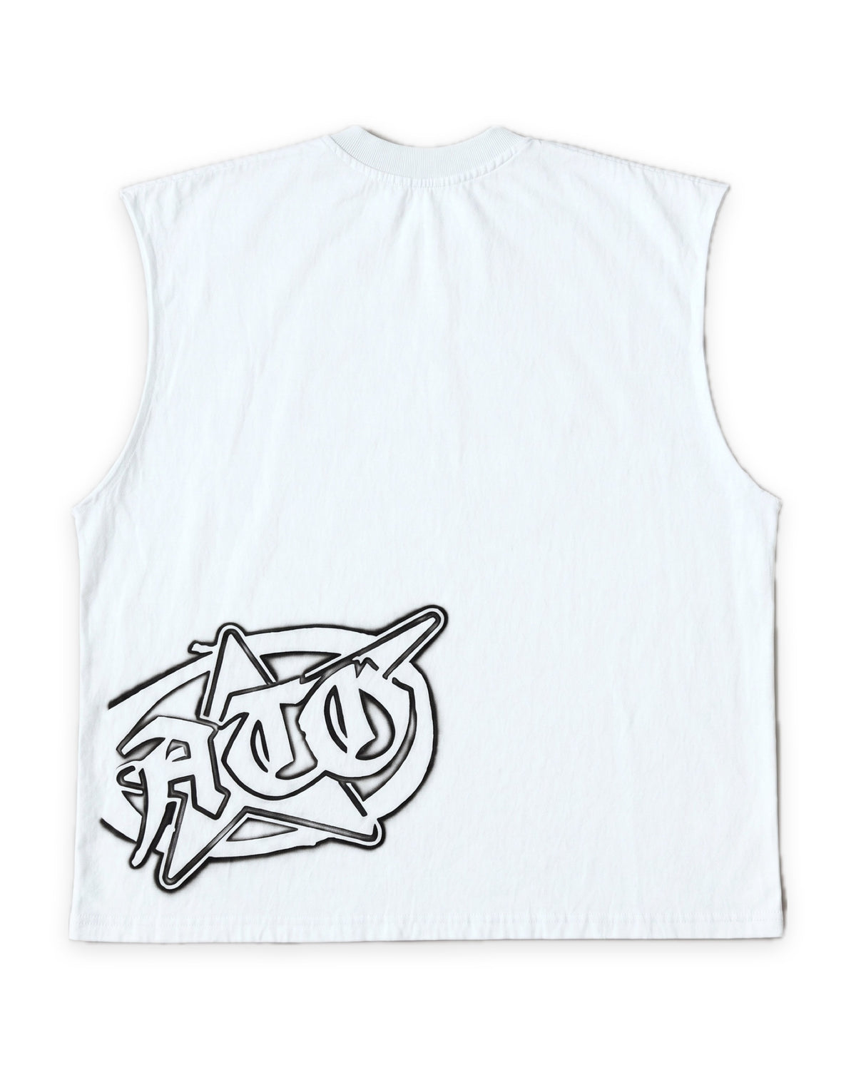 ATO AIRBRUSH Skeleton Cutoff TEE – back view with the airbrushed ATO star logo at the lower hem